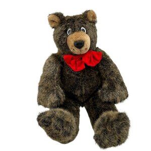 Vintage Lush Plush Teddy Bear 1985 Commonwealth Brown Fur Bowtie Stuffed Animal